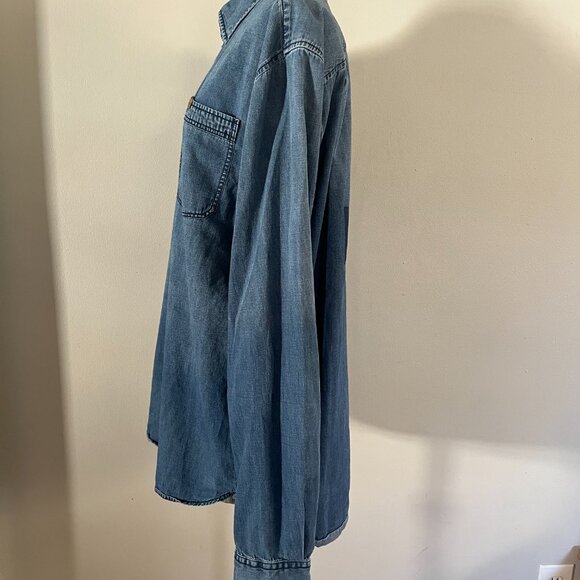 Indian Motorcycles Sz L Chambray denim Logo Printed Button Down Shirt - Picture 4 of 9